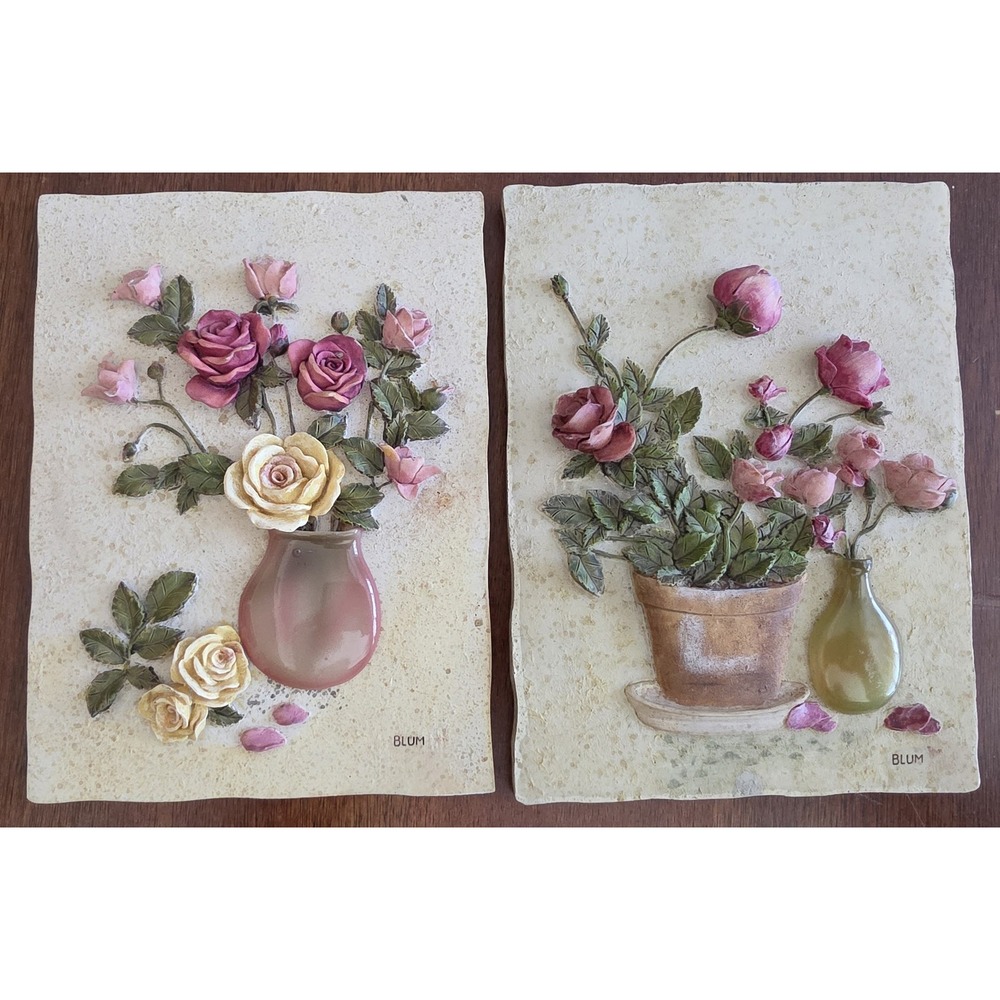 Vintage Blum Set of 2 Multicolor 3-D Wall Decor Home Decorative Accent‎ Piece